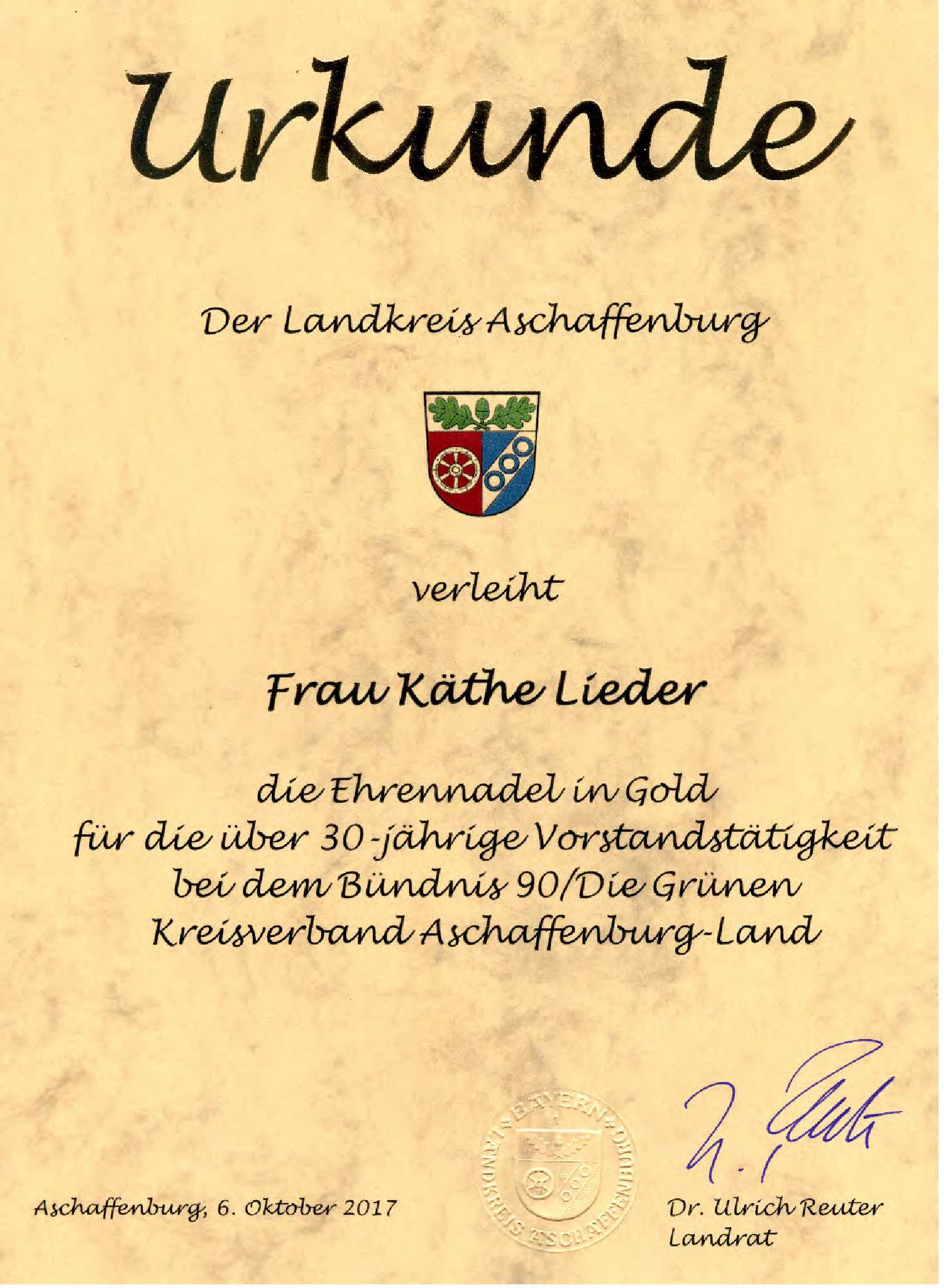 Urkunde Ehrenamt