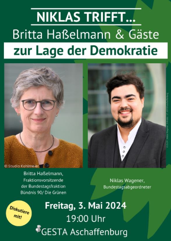 Niklas trifft: Britta Haßelmann & Gäste „Zur Lage der Demokratie“ am Fr. 3.5.